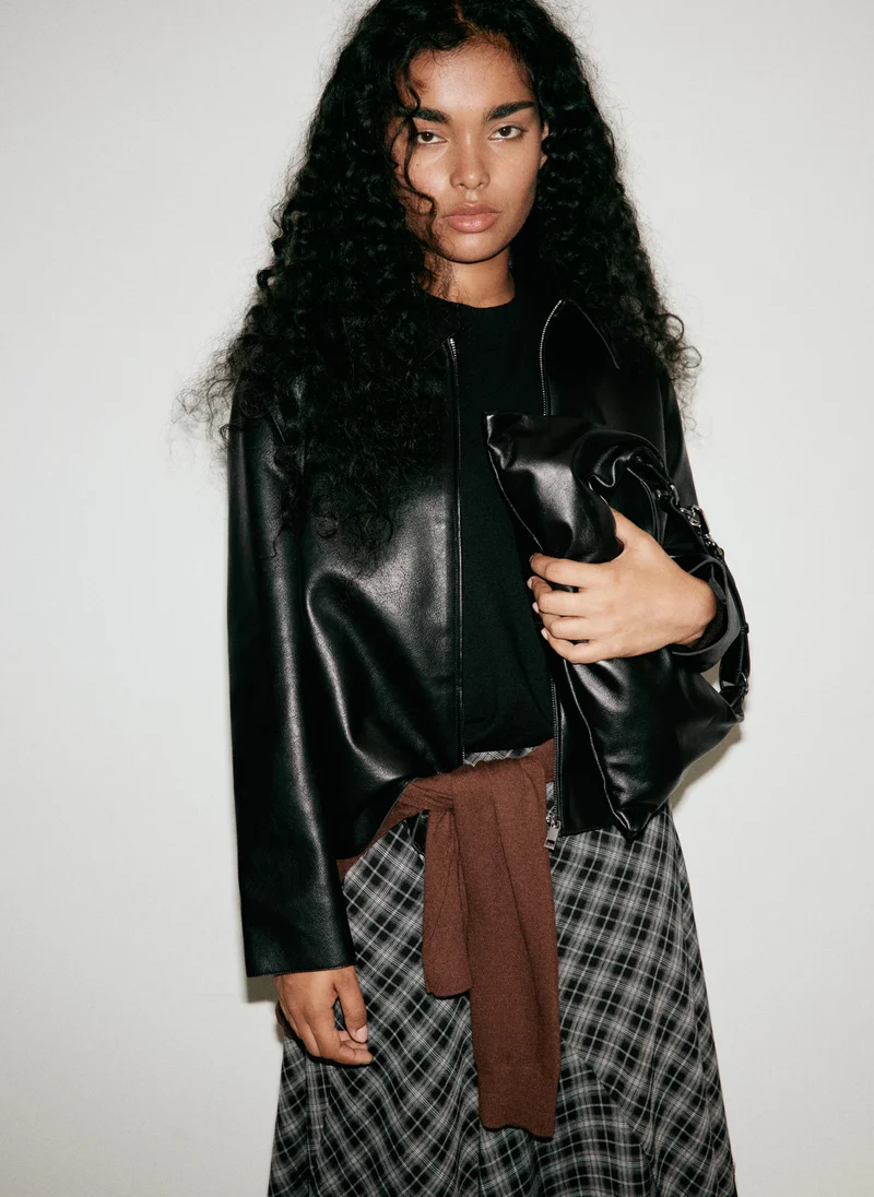 Mango 99-NEGRO Fluid Midi Checked Skirt for Women | Best Price UAE