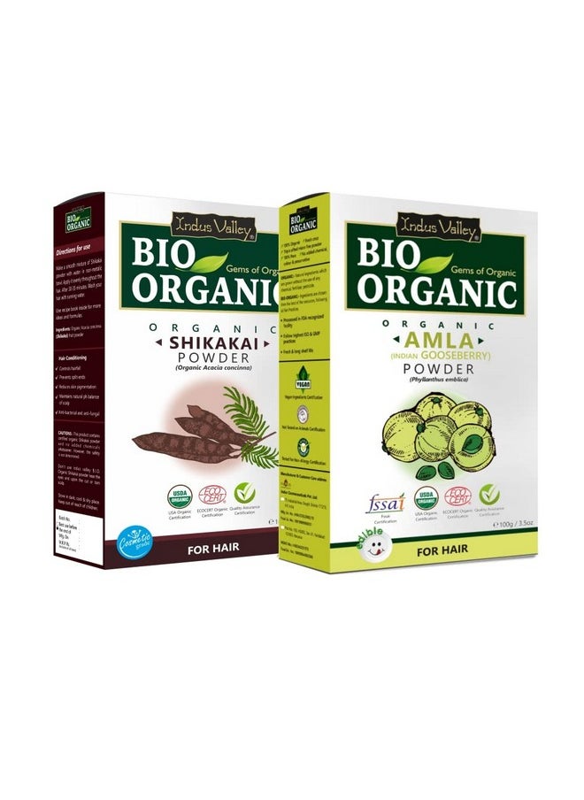 Indus Valley Bio Organic Natural Shikakai Powder | Acacia Concinna With Amla Powder | Indian Gooseberry For Hair Care - (100G+100G=200G)  - Image 1