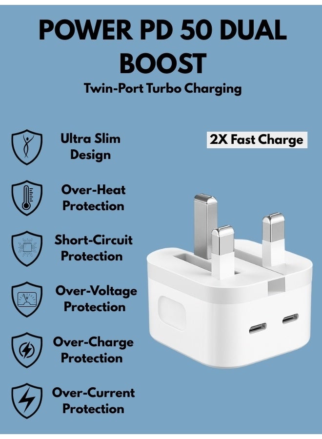 Charger 50W Dual GaN USB C Charger USB C Foldable Type-C Charger Fast Foldable Type-C iPhone Charger USB-C Wall Charger USB-C Laptop Charger Power Charger for Samsung S23, iPhone 15 series, iPad, MacBook, Steam Deck, etc. - Image 1