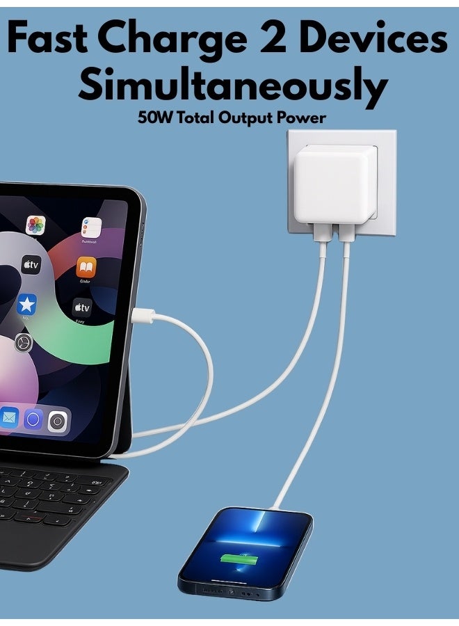 Charger 50W Dual GaN USB C Charger USB C Foldable Type-C Charger Fast Foldable Type-C iPhone Charger USB-C Wall Charger USB-C Laptop Charger Power Charger for Samsung S23, iPhone 15 series, iPad, MacBook, Steam Deck, etc. - Image 5