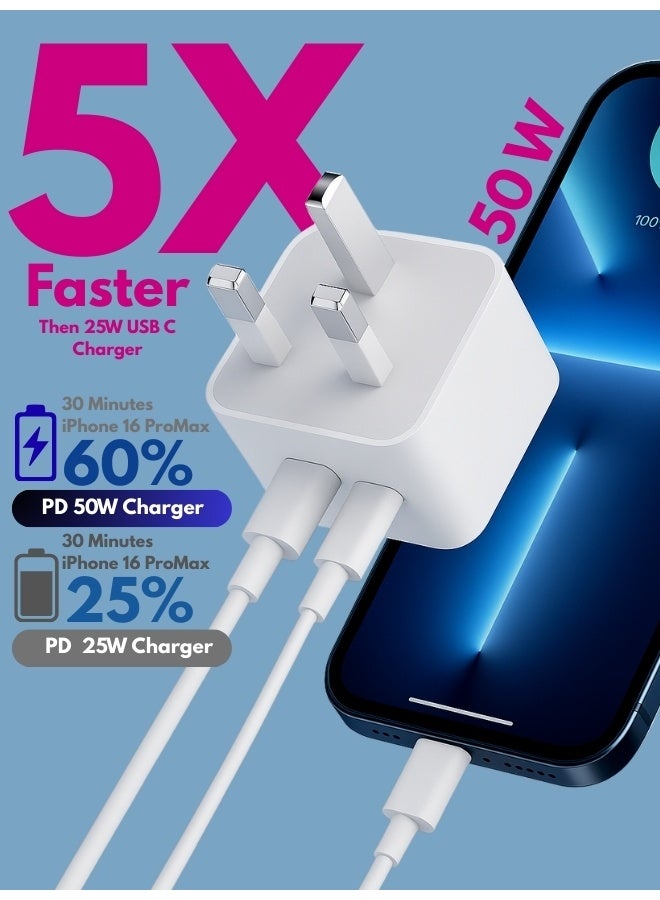 Charger 50W Dual GaN USB C Charger USB C Foldable Type-C Charger Fast Foldable Type-C iPhone Charger USB-C Wall Charger USB-C Laptop Charger Power Charger for Samsung S23, iPhone 15 series, iPad, MacBook, Steam Deck, etc. - Image 4