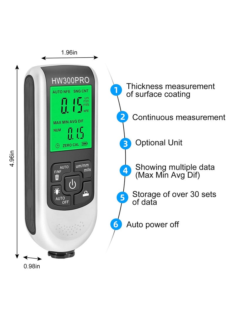 KASTWAVE - Coating Thickness Gauge with Digital LCD Display, Metal Coating Test Meter, Auto Measuring Range 0 to 2000um for Car Paint Tester, Small Size with Backlight Display - Image 1