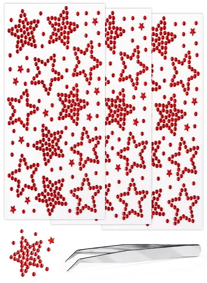 Jacnkb 3 Sheers Red Star Gems Stickers Acrylic Star Rhinestone Sticker Self Adhesive Face Jewels Stick On Eye Nail Body Crystal Pearls Jewels Face Sticker Decorative Stickers for Independence Day - Image 1