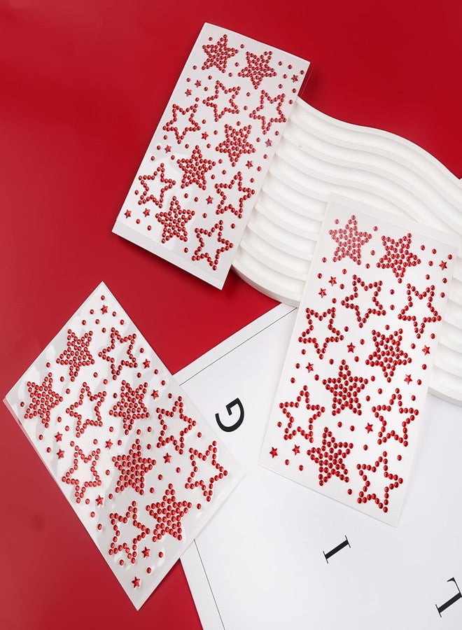 Jacnkb 3 Sheers Red Star Gems Stickers Acrylic Star Rhinestone Sticker Self Adhesive Face Jewels Stick On Eye Nail Body Crystal Pearls Jewels Face Sticker Decorative Stickers for Independence Day - Image 3