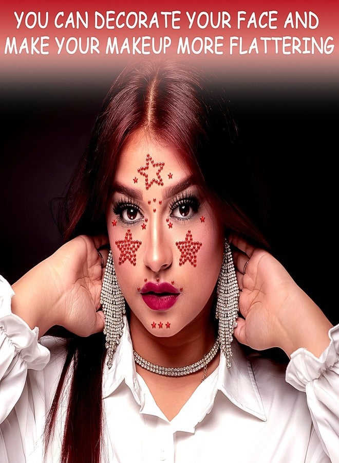 Jacnkb 3 Sheers Red Star Gems Stickers Acrylic Star Rhinestone Sticker Self Adhesive Face Jewels Stick On Eye Nail Body Crystal Pearls Jewels Face Sticker Decorative Stickers for Independence Day - Image 4