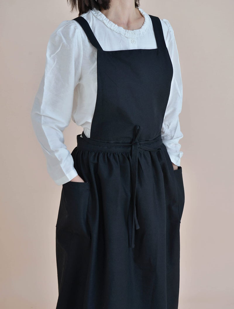 VLZUFE Women Cotton Linen Cross Back Apron with Pockets for Gardening Works Pinafore Dress - Image 5