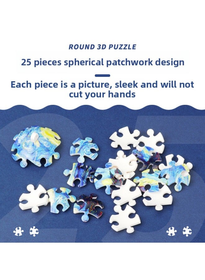 3D Spherical Puzzle Building Blocks Toy Earth Football Basketball Personalized Creative Key Chain Pendant Ornaments-Color:Graffiti Cat 3D Puzzle - Image 5