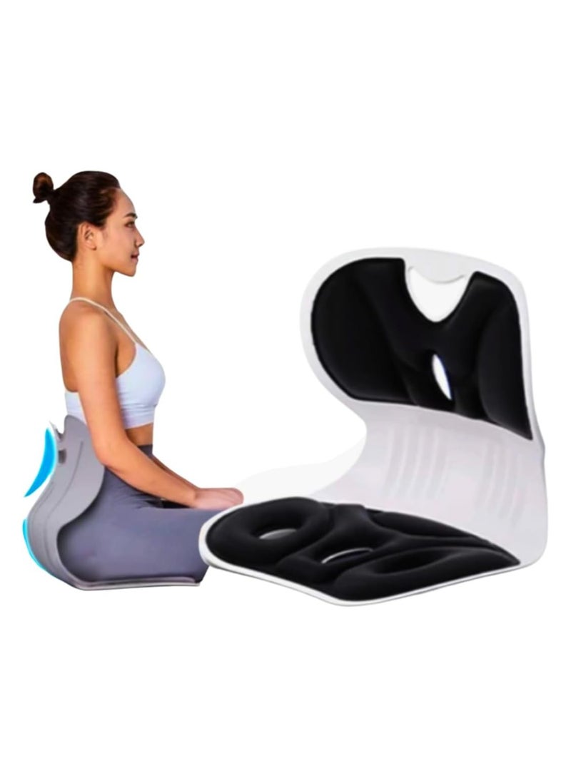 كرسي مريح عالي التحمل مع دعم للظهر وأسفل الظهر ووسادة لتصحيح الوضعية لآلام أسفل الظهر ووسائد من القماش ومقعد مضغوط للمنزل والمكتب والسيارة ومقعد 33 سم وظهر مريح 31 سم (أسود) - Image 5