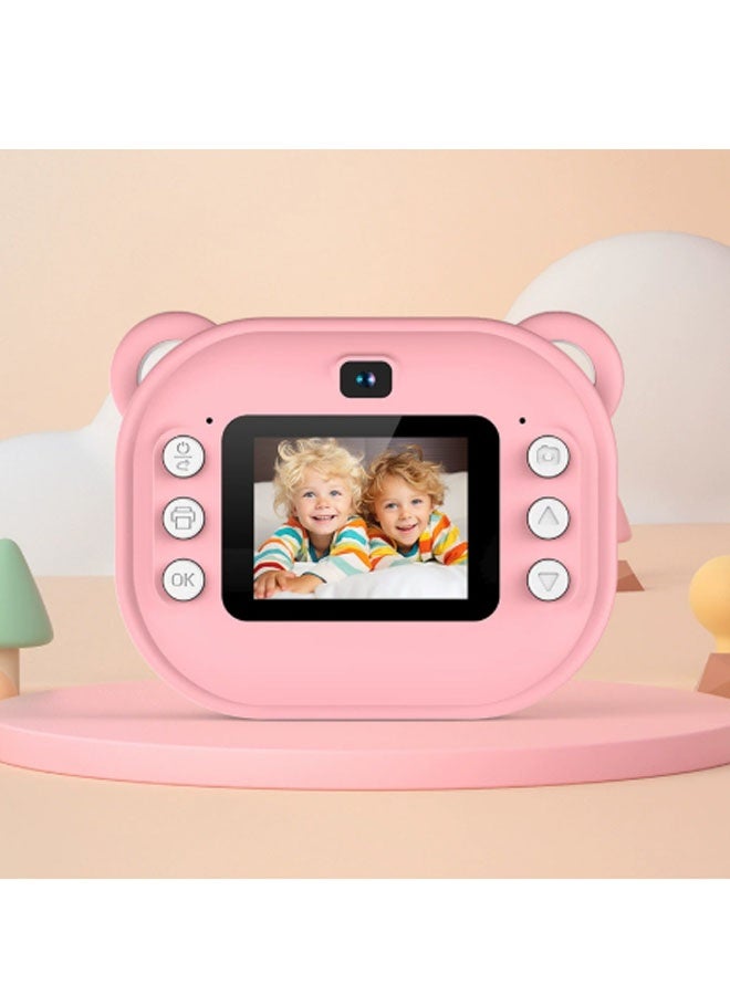 Neutral Instant Print Camera + 32GB Memory Card + Card Reader - Dual-Lens DSLR Digital Film Mini Printer, Portable Ink-Free Thermal Printer with 2 Rolls of Paper, Suitable for Office, Home, Outdoor, Travel, etc. (Pink) - Image 1