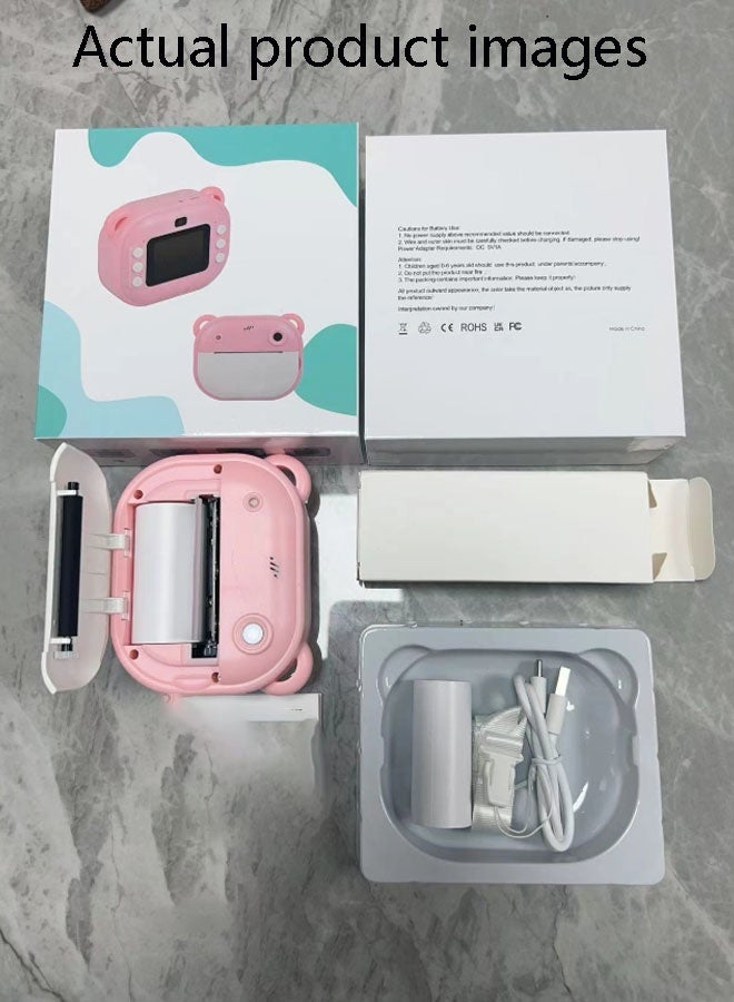 Neutral Instant Print Camera + 32GB Memory Card + Card Reader - Dual-Lens DSLR Digital Film Mini Printer, Portable Ink-Free Thermal Printer with 2 Rolls of Paper, Suitable for Office, Home, Outdoor, Travel, etc. (Pink) - Image 2