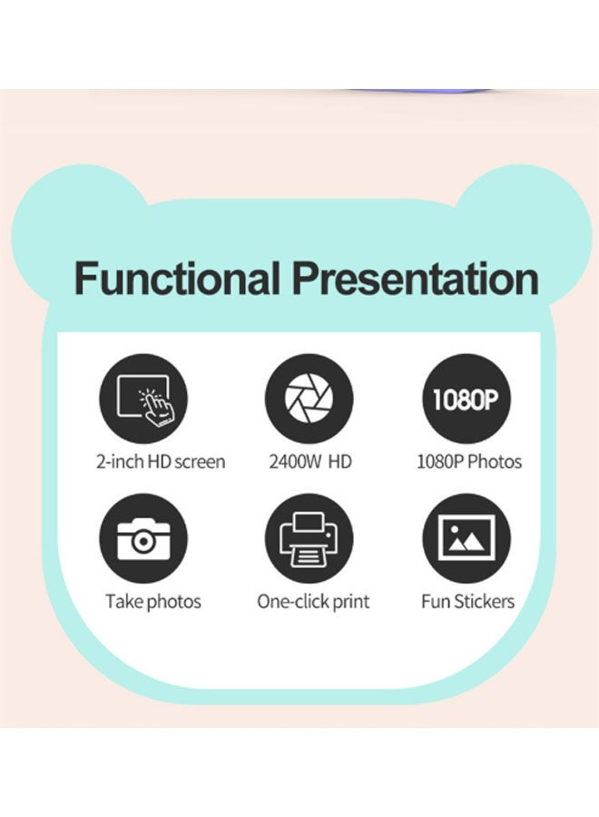 Neutral Instant Print Camera + 32GB Memory Card + Card Reader - Dual-Lens DSLR Digital Film Mini Printer, Portable Ink-Free Thermal Printer with 2 Rolls of Paper, Suitable for Office, Home, Outdoor, Travel, etc. (Pink) - Image 5