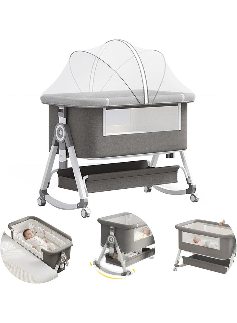 Bukela 4 in 1 Baby Bassinet, Rocking Bassinets Bedside Sleeper with Comfy Mattress and Wheels, 6 Height Adjustable Easy Folding Portable Bedside Crib for Newborn Infant - Image 1