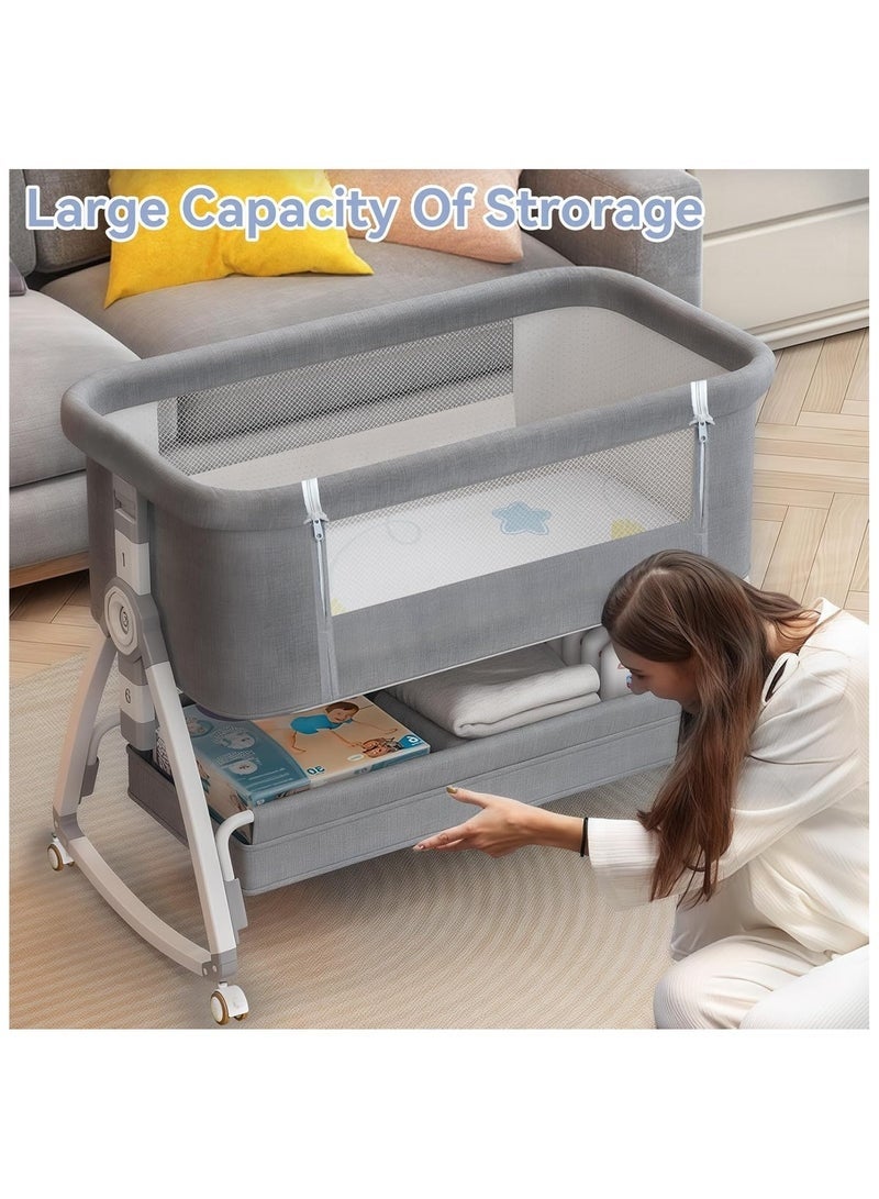 Bukela 4 in 1 Baby Bassinet, Rocking Bassinets Bedside Sleeper with Comfy Mattress and Wheels, 6 Height Adjustable Easy Folding Portable Bedside Crib for Newborn Infant - Image 2
