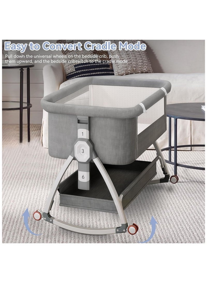 Bukela 4 in 1 Baby Bassinet, Rocking Bassinets Bedside Sleeper with Comfy Mattress and Wheels, 6 Height Adjustable Easy Folding Portable Bedside Crib for Newborn Infant - Image 4