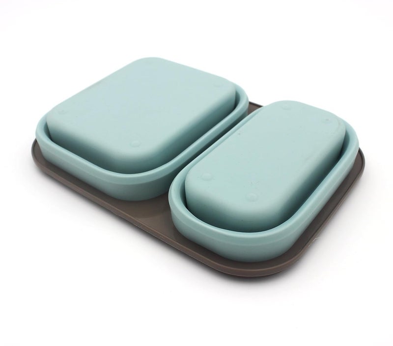 JSJPO Silicon Expandable Foldable Lunch Box TwoCompartment Lunch Box with Spoon and Fork Airtight Expandable Silicone Lunch Box Set of 1 - Image 5