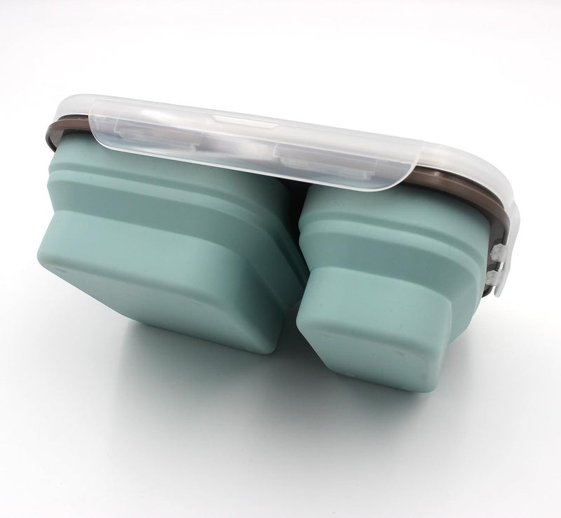 JSJPO Silicon Expandable Foldable Lunch Box TwoCompartment Lunch Box with Spoon and Fork Airtight Expandable Silicone Lunch Box Set of 1 - Image 4