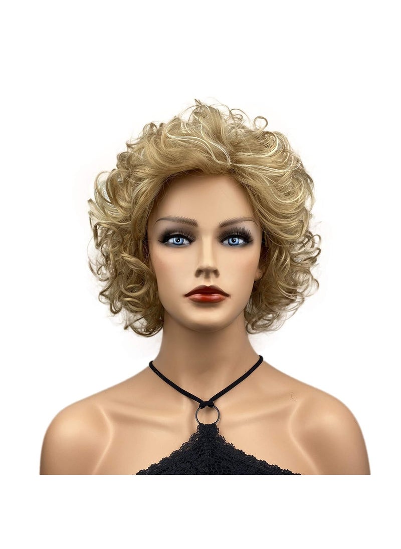 Wiginway - Wiginway Short Curly Wavy Blonde Wigs for Women Heat Resistant Synthetic Hair Natural Looking Fashion Wigs - Image 1
