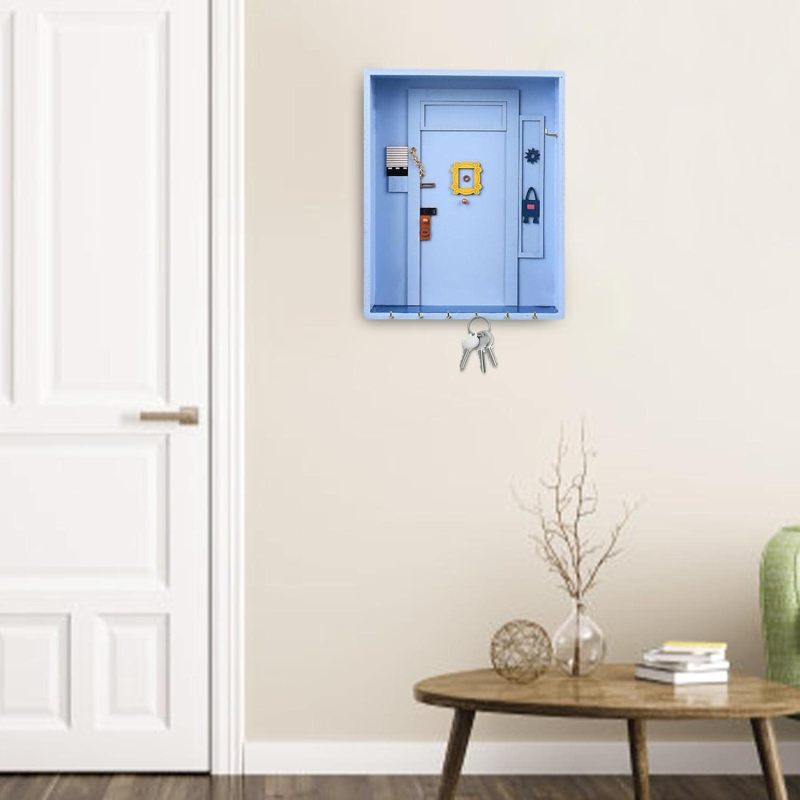 Friends Tv Show Decor Blue 10"x7.8" Premium Wood Handcrafted Key Holder - Iconic Monica Geller Door Reproduction Wall-Mounted Key Hook for Friends Enthusiasts, Entryway Organization - Image 2