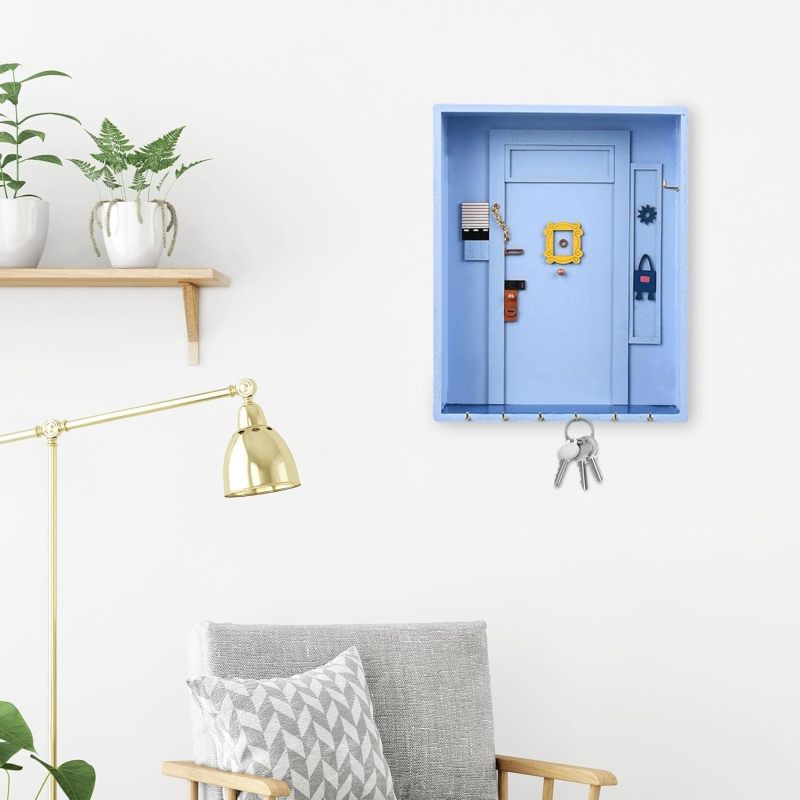 Friends Tv Show Decor Blue 10"x7.8" Premium Wood Handcrafted Key Holder - Iconic Monica Geller Door Reproduction Wall-Mounted Key Hook for Friends Enthusiasts, Entryway Organization - Image 4