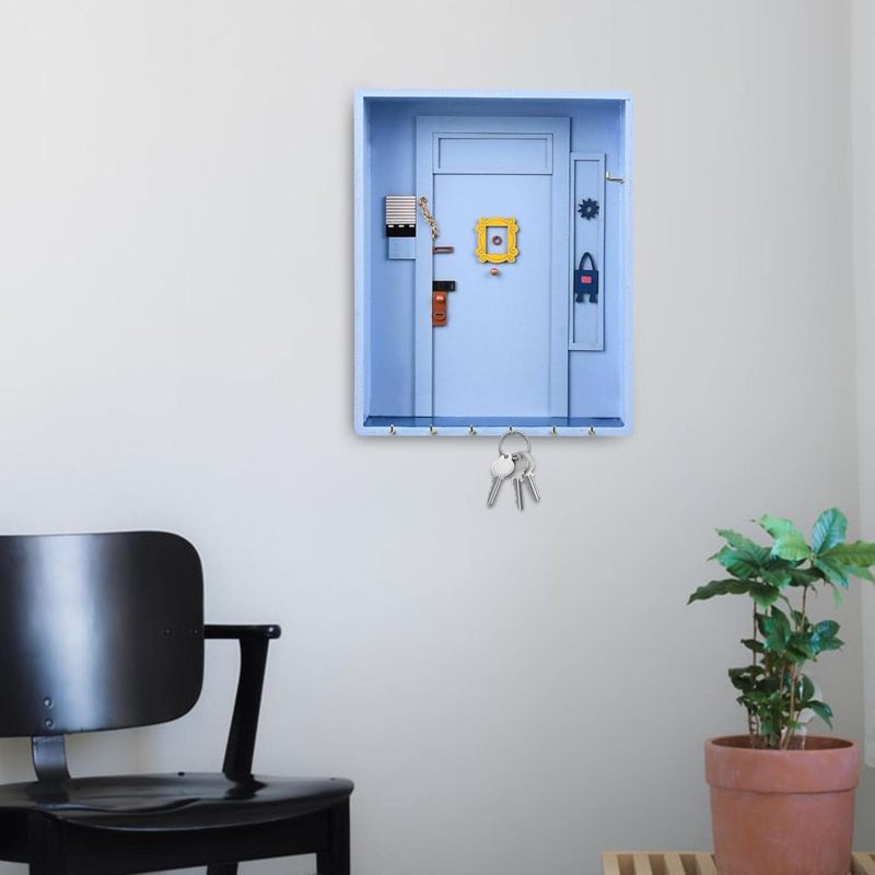 Friends Tv Show Decor Blue 10"x7.8" Premium Wood Handcrafted Key Holder - Iconic Monica Geller Door Reproduction Wall-Mounted Key Hook for Friends Enthusiasts, Entryway Organization - Image 5
