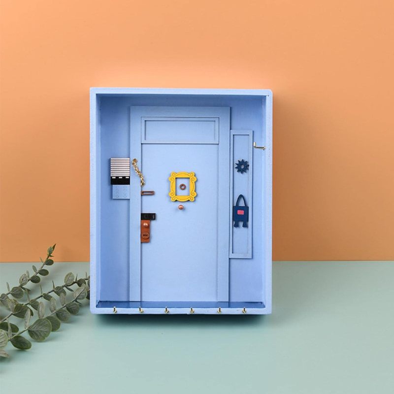 Friends Tv Show Decor Blue 10"x7.8" Premium Wood Handcrafted Key Holder - Iconic Monica Geller Door Reproduction Wall-Mounted Key Hook for Friends Enthusiasts, Entryway Organization - Image 3