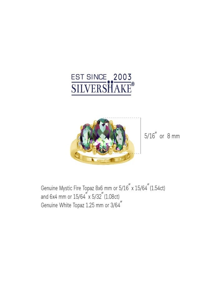 Silvershake 2.62 CTW 3-Stone Genuine Oval Shape Mystic Fire Rainbow Topaz 14K Yellow Gold Plated 925 Sterling Silver Gemstone Ring Size 6.5 - Image 3