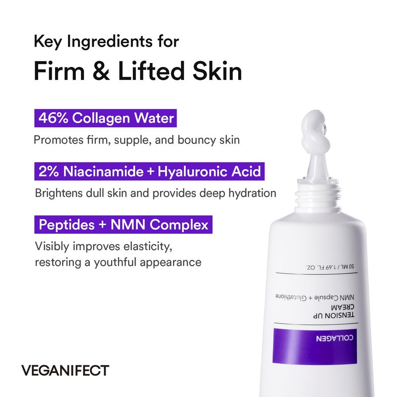 VEGANIFECT NMN Collagen Cream | Hydrating & Firming Moisturizer with Peptides & Glutathione & Hyaluronic Acid | Boosts Elasticity & Wrinkle Care | Korean Skincare, 1.69 fl.oz - Image 5