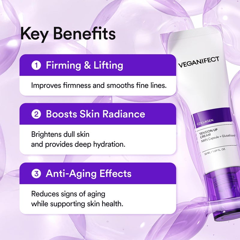 VEGANIFECT NMN Collagen Cream | Hydrating & Firming Moisturizer with Peptides & Glutathione & Hyaluronic Acid | Boosts Elasticity & Wrinkle Care | Korean Skincare, 1.69 fl.oz - Image 4