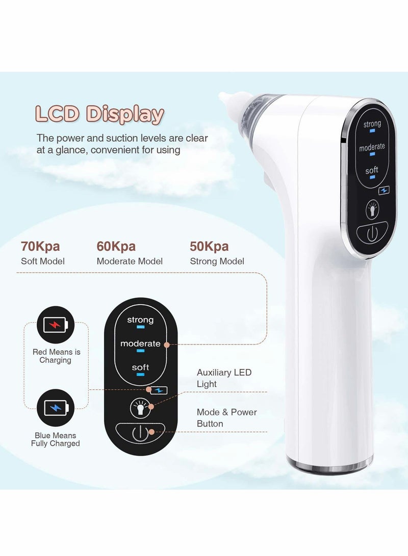 Baby Nasal Aspirator, Electric Nose Sucker for Baby, Automatic Baby Nose Cleaner with 4 Silicone Nozzles & 3 Suction Levels, Rechargeable Nose Sucker for Newborns, Toddlers, Infant (White)