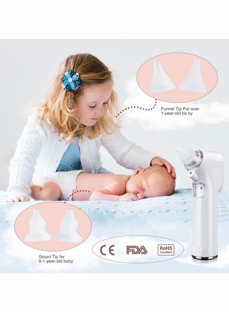Baby Nasal Aspirator, Electric Nose Sucker for Baby, Automatic Baby Nose Cleaner with 4 Silicone Nozzles & 3 Suction Levels, Rechargeable Nose Sucker for Newborns, Toddlers, Infant (White)