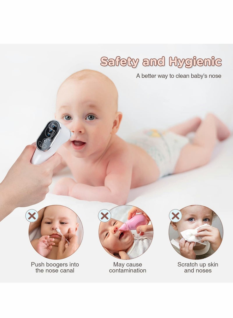 Baby Nasal Aspirator, Electric Nose Sucker for Baby, Automatic Baby Nose Cleaner with 4 Silicone Nozzles & 3 Suction Levels, Rechargeable Nose Sucker for Newborns, Toddlers, Infant (White)