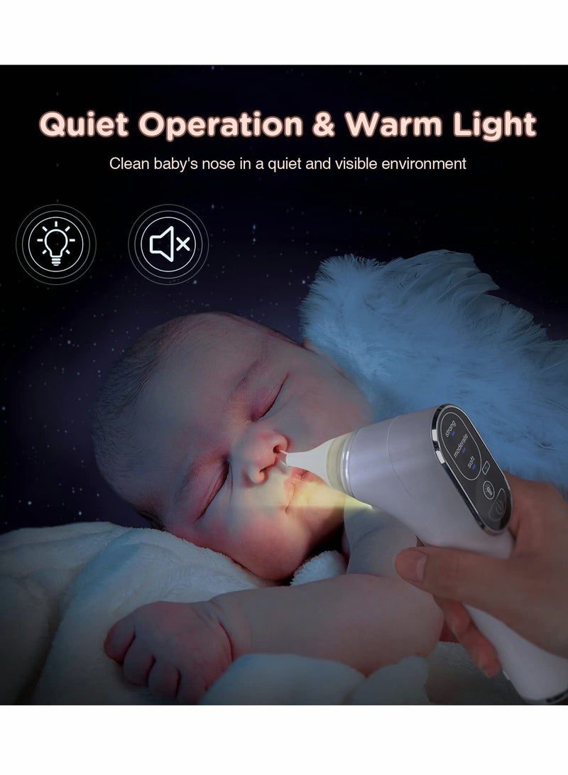 Baby Nasal Aspirator, Electric Nose Sucker for Baby, Automatic Baby Nose Cleaner with 4 Silicone Nozzles & 3 Suction Levels, Rechargeable Nose Sucker for Newborns, Toddlers, Infant (White)