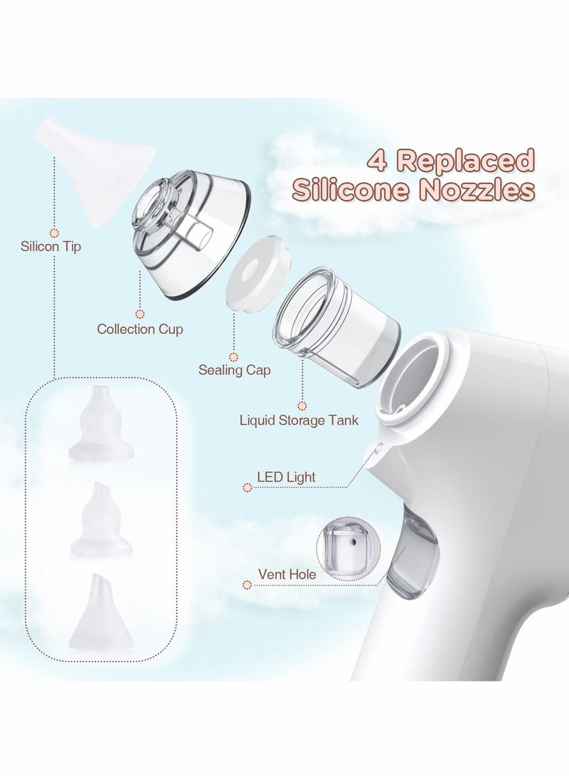 Baby Nasal Aspirator, Electric Nose Sucker for Baby, Automatic Baby Nose Cleaner with 4 Silicone Nozzles & 3 Suction Levels, Rechargeable Nose Sucker for Newborns, Toddlers, Infant (White)