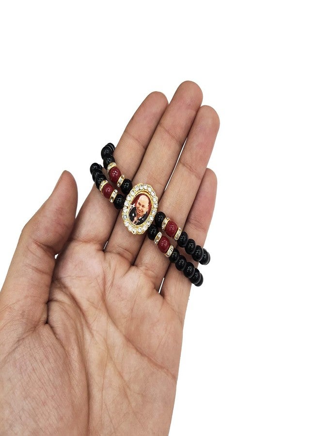 SATVIK 2 Pc Black Round Pearl Bracelet with Jai Guruji Swaroop Handmade Bracelets Jai Chhatarpur Guruji Blessing Shukrana Satsang Jai Guru Ji Maharaj Positive Vibes Wrist Band Bulk Return Gifts - Image 5
