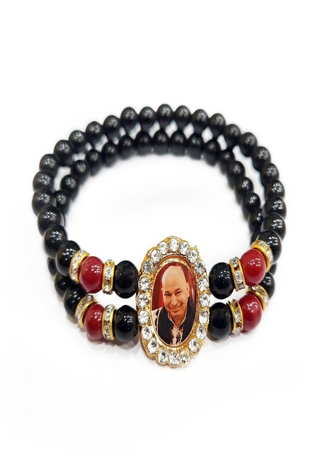 SATVIK 2 Pc Black Round Pearl Bracelet with Jai Guruji Swaroop Handmade Bracelets Jai Chhatarpur Guruji Blessing Shukrana Satsang Jai Guru Ji Maharaj Positive Vibes Wrist Band Bulk Return Gifts - Image 1