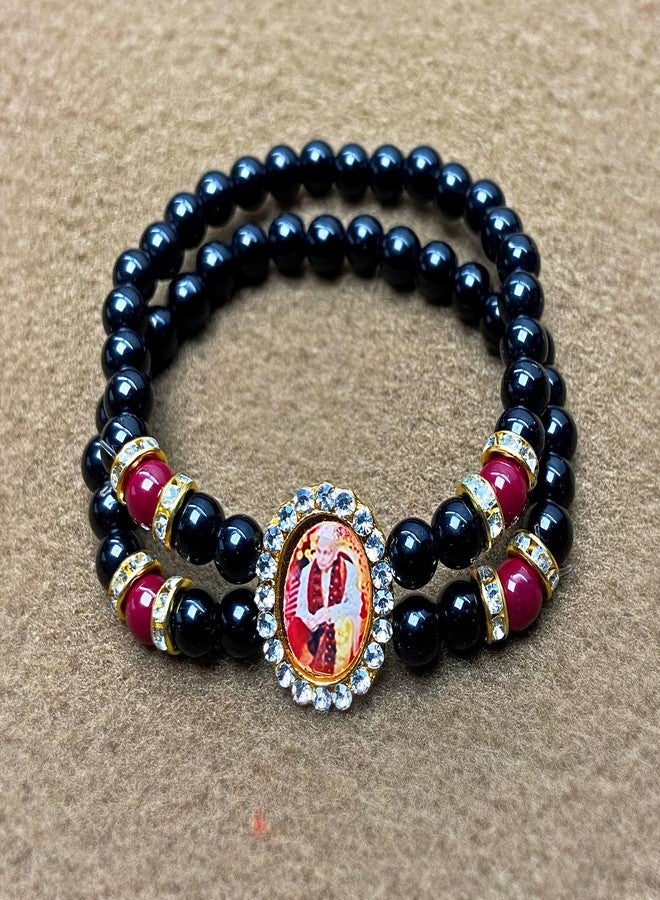 SATVIK 2 Pc Black Round Pearl Bracelet with Jai Guruji Swaroop Handmade Bracelets Jai Chhatarpur Guruji Blessing Shukrana Satsang Jai Guru Ji Maharaj Positive Vibes Wrist Band Bulk Return Gifts - Image 2