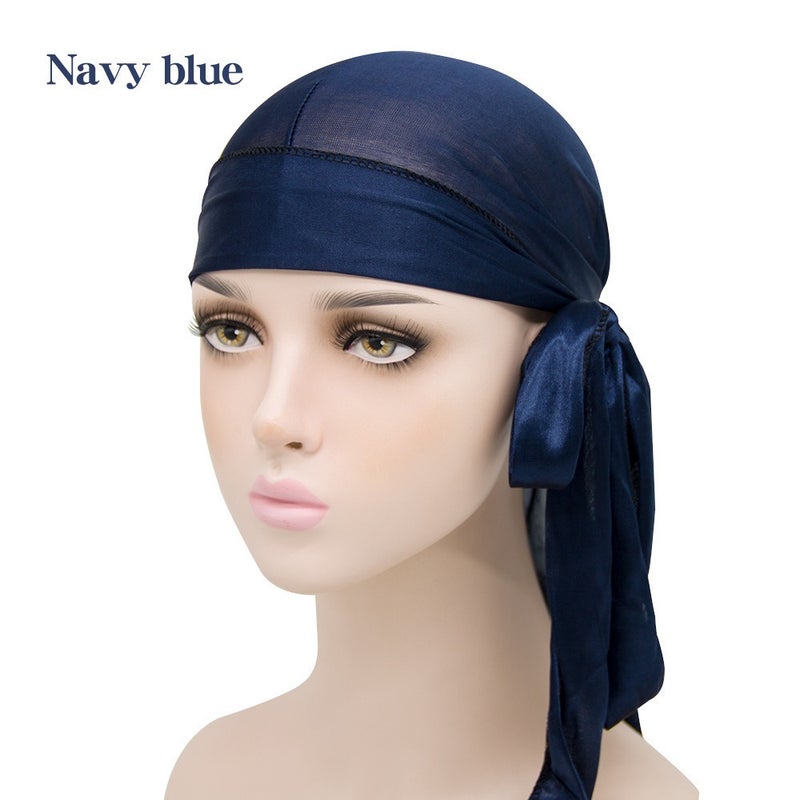 Silky Satin Long Tail Pirate Hat Durag Headwrap for Men and Women, Solid Color, All Seasons