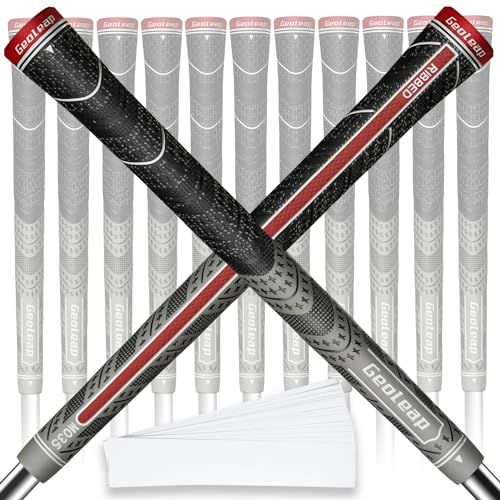 Geoleap Golf Grips Set of 13 Grips with 15 Tapes and Repair Kits High Feedback Back Rib Technology AllWeather Cross Corded Rubber Performance GreyClassic 13 Grips with 15 Tapes - Image 1