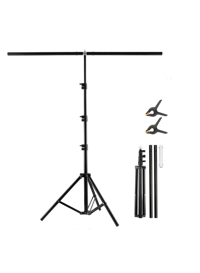 GUDOO مجموعة حامل خلفية على شكل حرف T مقاس 150 × 200 سم، مجموعة حامل دعم خلفية قابل للتعديل مع مشبكين زنبركيين للحفلات وحفلات الزفاف والتصوير الفوتوغرافي والديكور. - Image 1