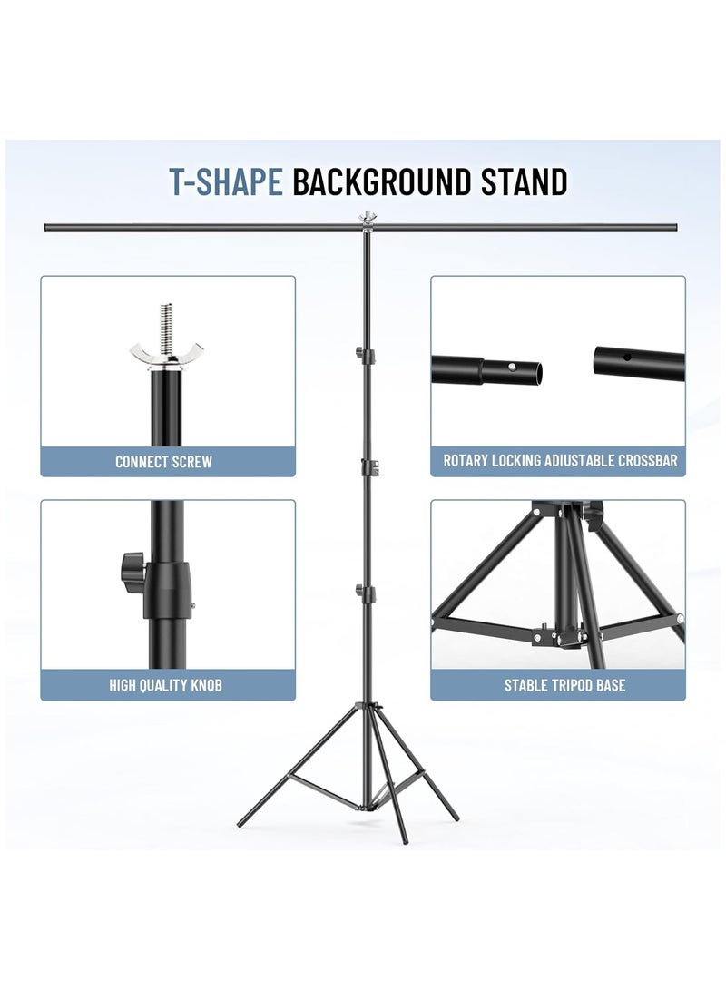 GUDOO مجموعة حامل خلفية على شكل حرف T مقاس 150 × 200 سم، مجموعة حامل دعم خلفية قابل للتعديل مع مشبكين زنبركيين للحفلات وحفلات الزفاف والتصوير الفوتوغرافي والديكور. - Image 2
