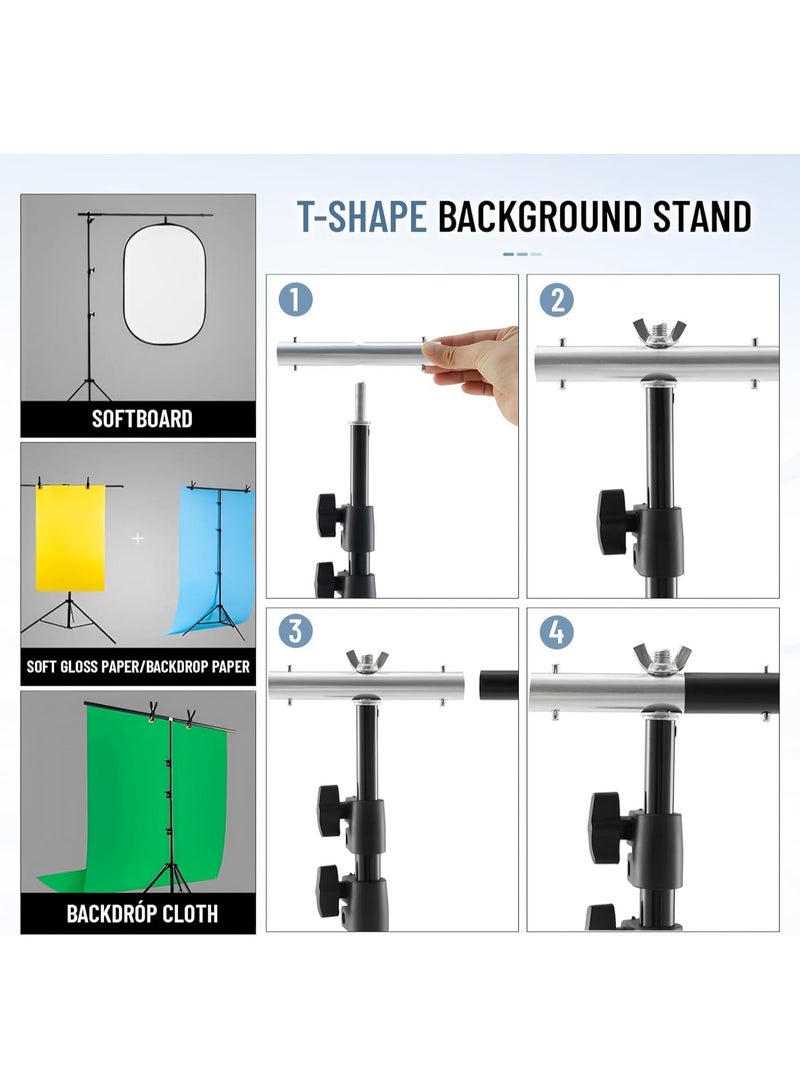 GUDOO مجموعة حامل خلفية على شكل حرف T مقاس 150 × 200 سم، مجموعة حامل دعم خلفية قابل للتعديل مع مشبكين زنبركيين للحفلات وحفلات الزفاف والتصوير الفوتوغرافي والديكور. - Image 3