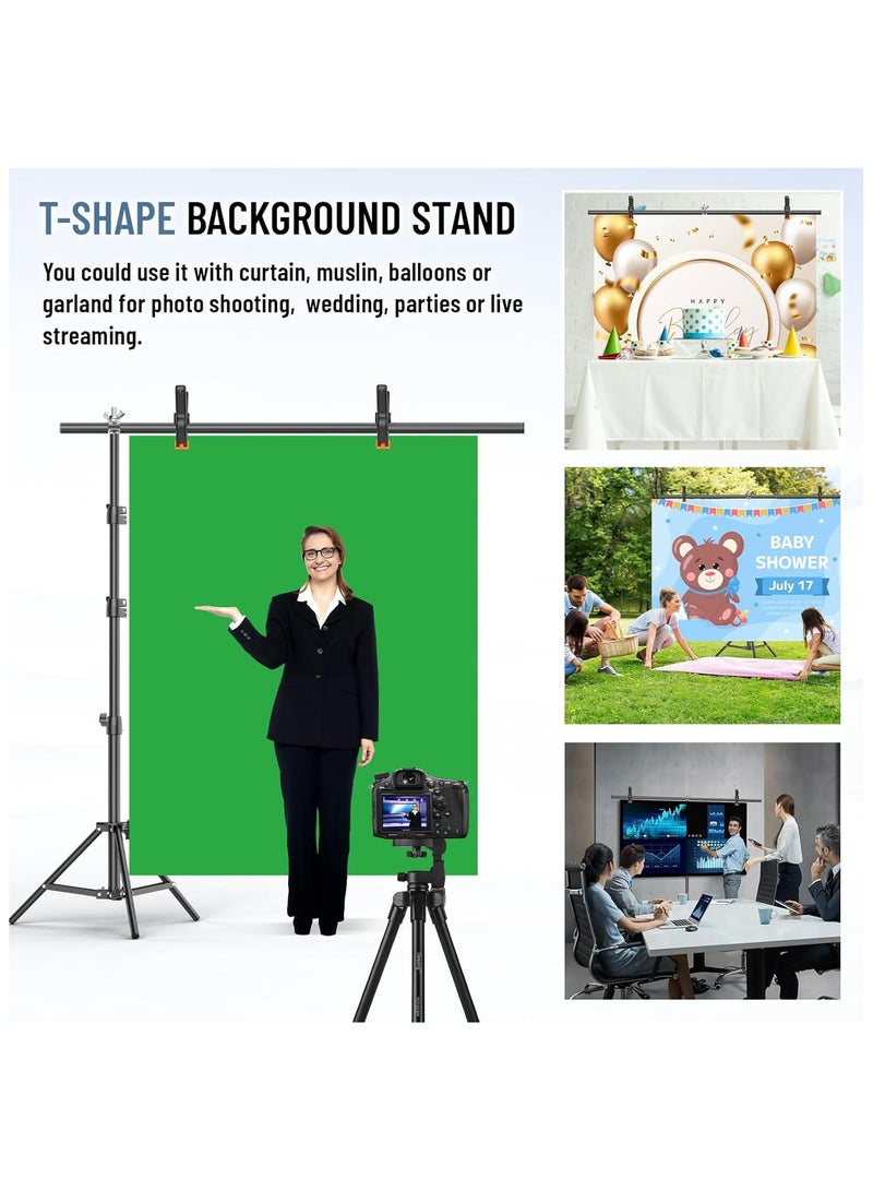 GUDOO مجموعة حامل خلفية على شكل حرف T مقاس 150 × 200 سم، مجموعة حامل دعم خلفية قابل للتعديل مع مشبكين زنبركيين للحفلات وحفلات الزفاف والتصوير الفوتوغرافي والديكور. - Image 5