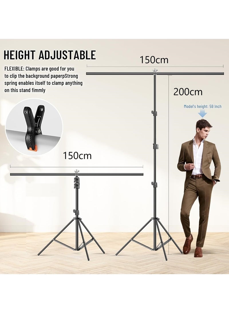 GUDOO مجموعة حامل خلفية على شكل حرف T مقاس 150 × 200 سم، مجموعة حامل دعم خلفية قابل للتعديل مع مشبكين زنبركيين للحفلات وحفلات الزفاف والتصوير الفوتوغرافي والديكور. - Image 4