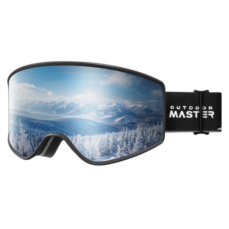 OutdoorMaster Pulse Ski Goggles, Frameless OTG Cylindrical Snow Goggles with Lock & Fit Lens Change System for Men, Women & Youth, Silver Vlt 15% - Image 1