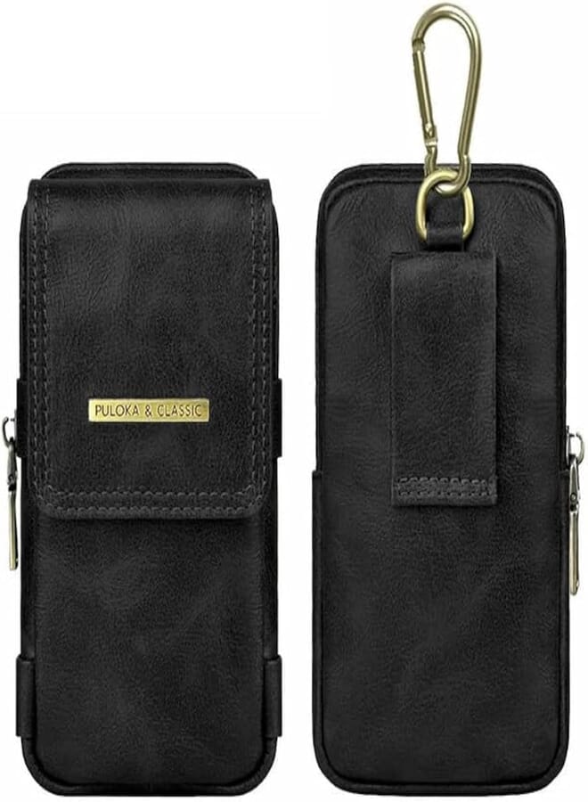 Next Next Store Leather Case Premium Holster with Belt Clip Compatible with Most Phones, Used as a Content Bag for Many Purposes, Cards, Papers, Replacement for Wallet (Black) 