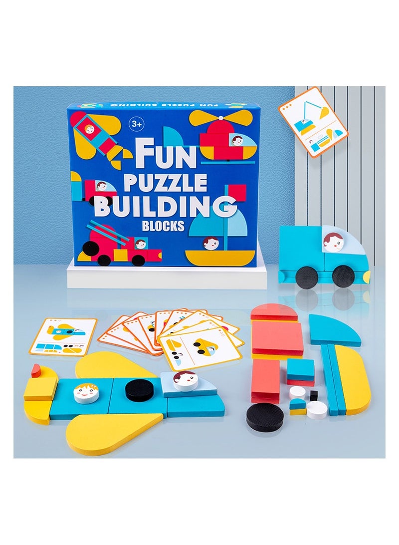 Chulovs 43PCS Children's Wooden Variety Shape Puzzle Building Blocks Educational Toys - Image 2