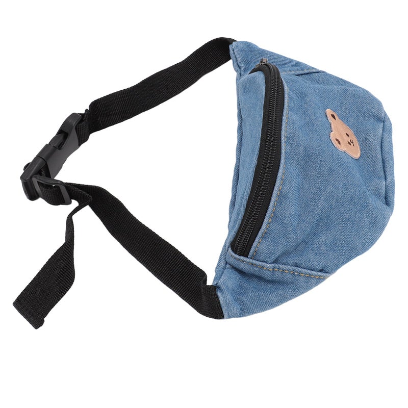 Kids Cool Waist Bag Bear Pattern Adjustable Button Small Canvas Children Cartoon Waist Bag for Key Light Blue - Image 5
