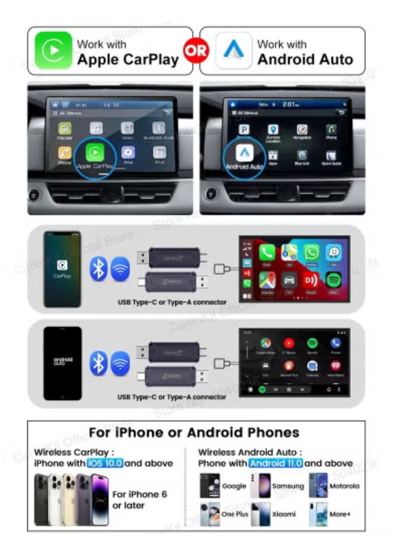 Carlinkit Mini 5 Pro Wireless Carplay Dongle Wired to Wireless for OEM Cars Wired Carplay/Android auto Dual mode Plug And Play FOTA