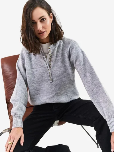 Bianco Lucci Button Collar Relaxed Fit Knit Sweater