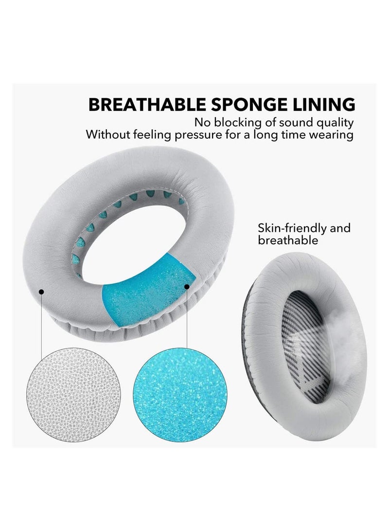 Comfortable Replacement Ear Pads for Bose QC35 QC35ii Headphones Soft Leather Noise Isolation and Extra Thickness Silver - Image 1